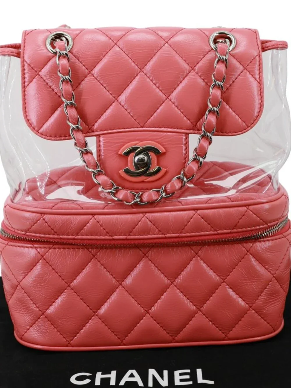 Chanel  Crumpled Crumpled Quilted Calfskin PVC Backpack Pink